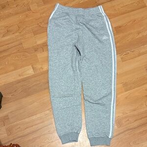 adidas Kids Heather Gray Jogger Sweatpants with White Stripes